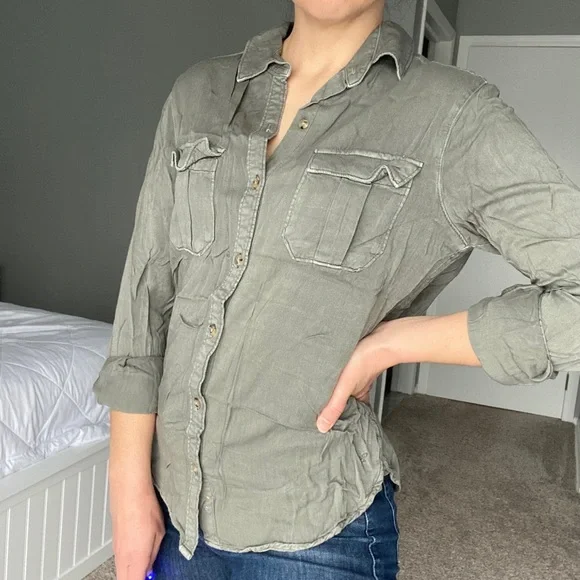 Button American Eagle Boyfriend Fit Shirt American Eagle Boyfriend